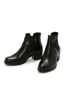 Women's Black Thick Heeled Zippered Leather Boots | Derimod