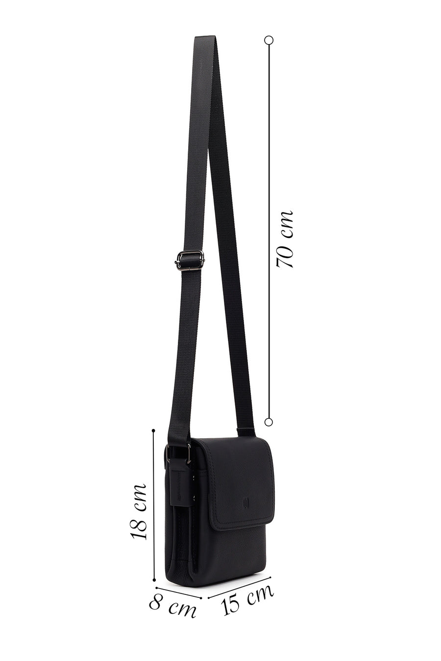 Male Black Long-Strap Leather Messenger Bag