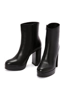 Women's Black Zippered Thick High Heel Leather Boots | Derimod