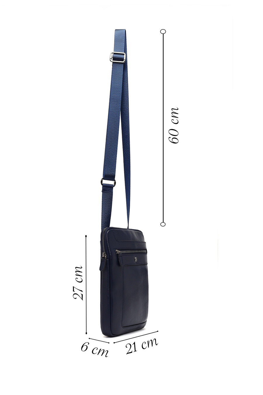 Men's Navy Blue Long Strap Leather Shoulder Bag