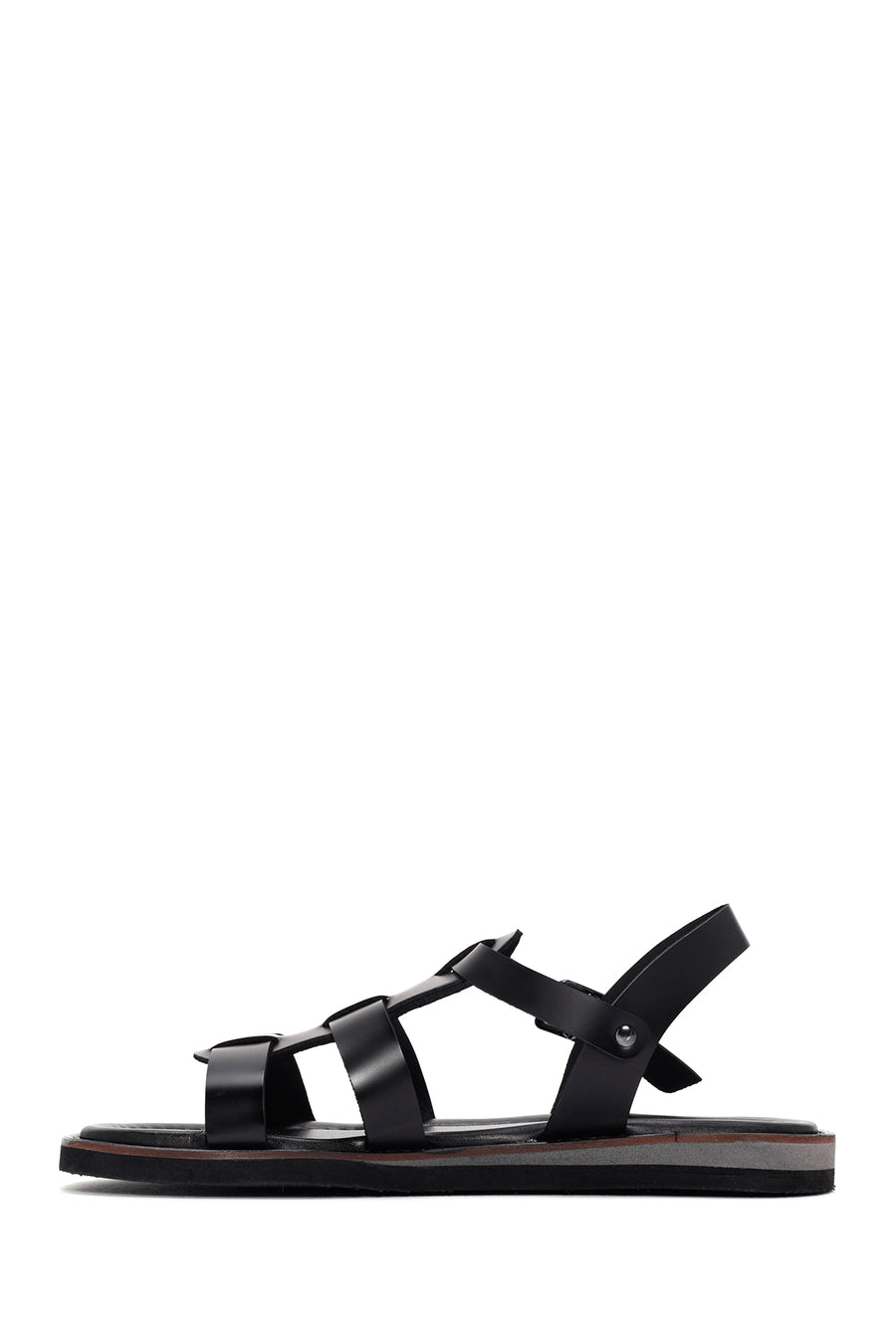 Women's Black Ankle Strap Leather Sandals