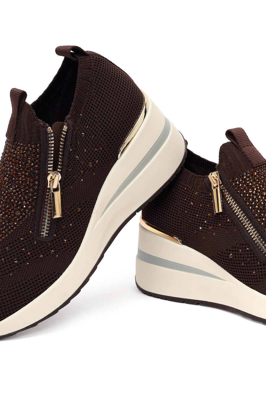 Derimod Zero Women's Brown Zippered Platform Fabric Sneaker