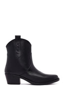 Women's Black Thick Heeled Leather Cowboy Boots | Derimod