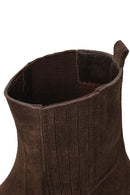 Woman Mink Short Thick-Heeled Suede Chelsea Boots | Derimod