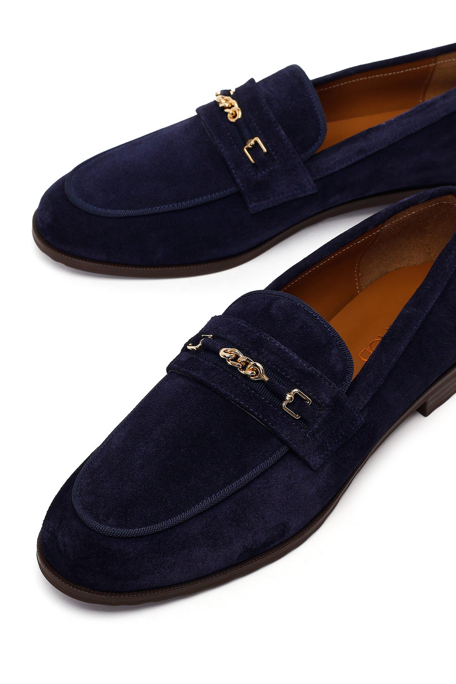 Woman Navy Buckled Suede Masculine Loafer