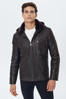 Haaland Men's Brown Hooded Fur Leather Jacket | Derimod