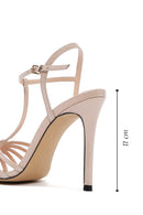 Women's Beige Ankle Strap Thin Heeled Patent Leather Sandals | Derimod