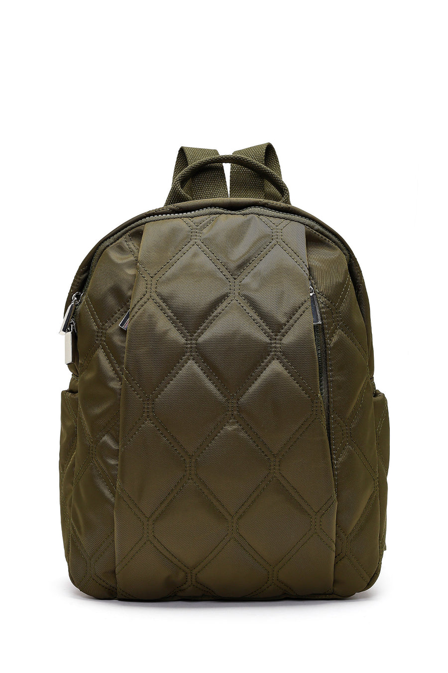 Women's Khaki Quilted Backpack with Accessories