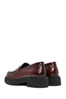 Women's Burgundy Thick-Soled Leather Masculine Loafer | Derimod