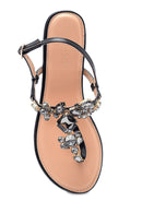 Women's Black Stone Flat Sandals | Derimod