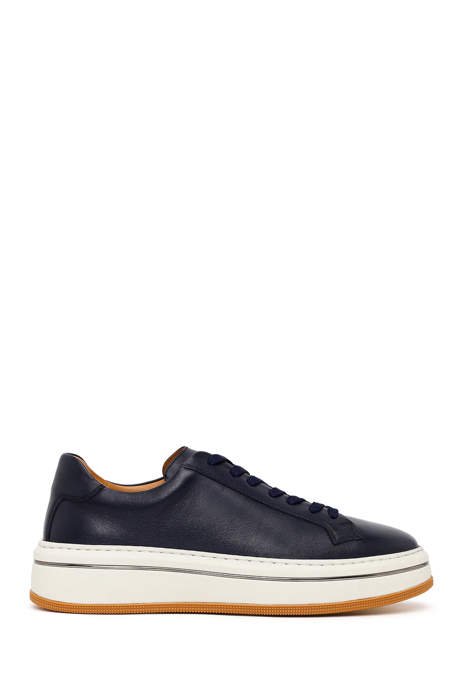 Men's Navy Blue Lace-up Thick-Sole Leather Sneaker 26SFD640218 | Derimod