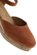 Women's Orange Ankle Strap Wedge Heel Suede Leather Espadrilles | Derimod