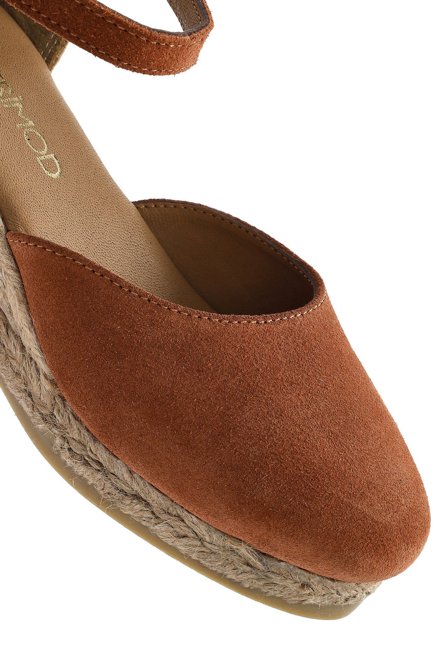 Women's Orange Ankle Strap Wedge Heel Suede Leather Espadrilles