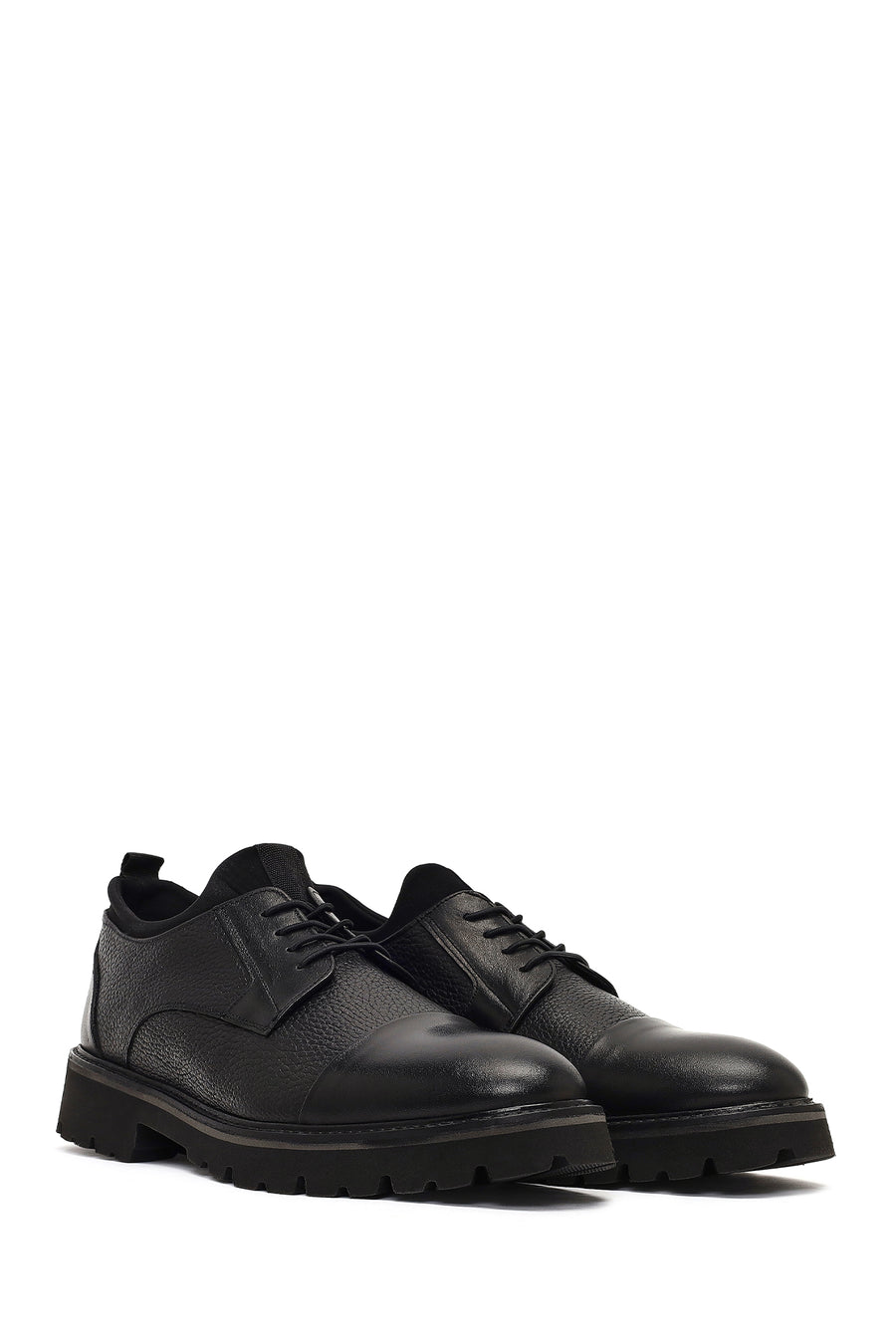 Men's Black Lace-Up Thick-Soled Leather Casual Shoe