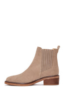 Women's Beige Suede Leather Chelsea Boots | Derimod