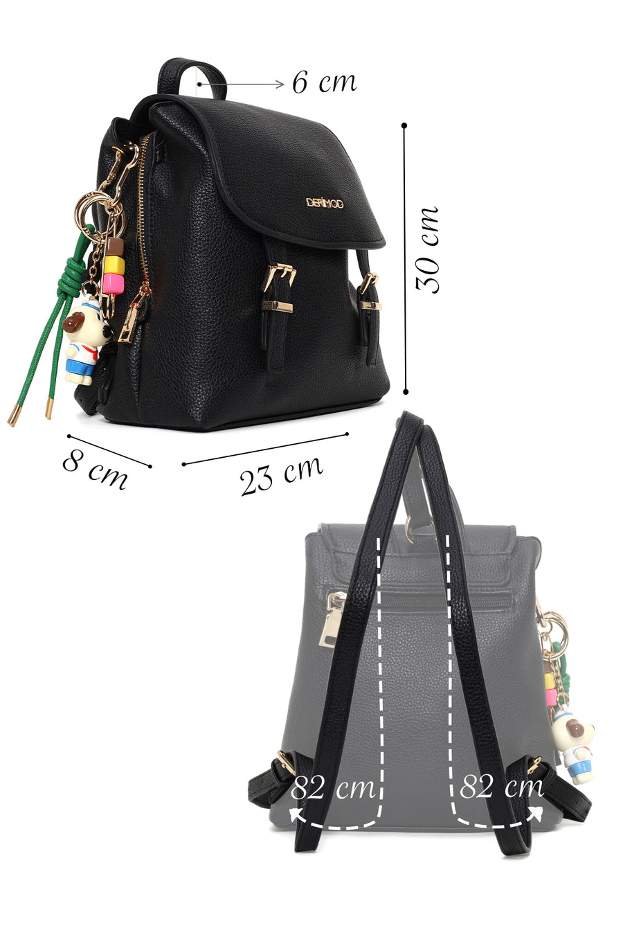 Woman Black Backpack with Accessories