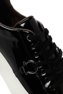 Erkek Siyah Kalın Tabanlı Bağcıklı Rugan Deri Sneaker | Derimod