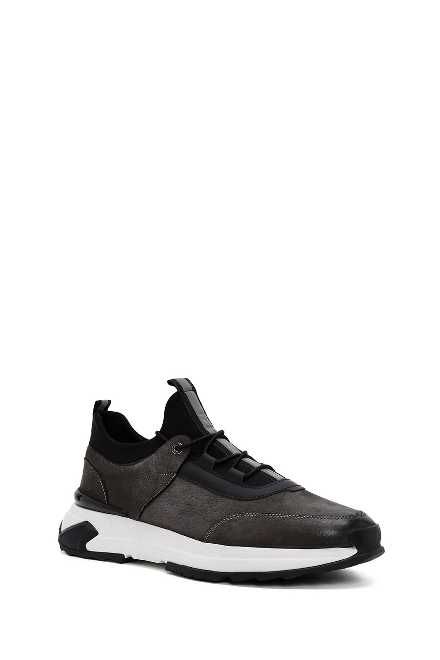 Erkek Gri Bağcıklı Nubuk Deri Casual Sneaker