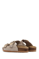 Women's Mink Buckled Suede Leather Slippers | Derimod