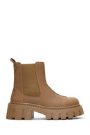 Women's Tan Leather Thick Soled Chelsea Boots | Derimod