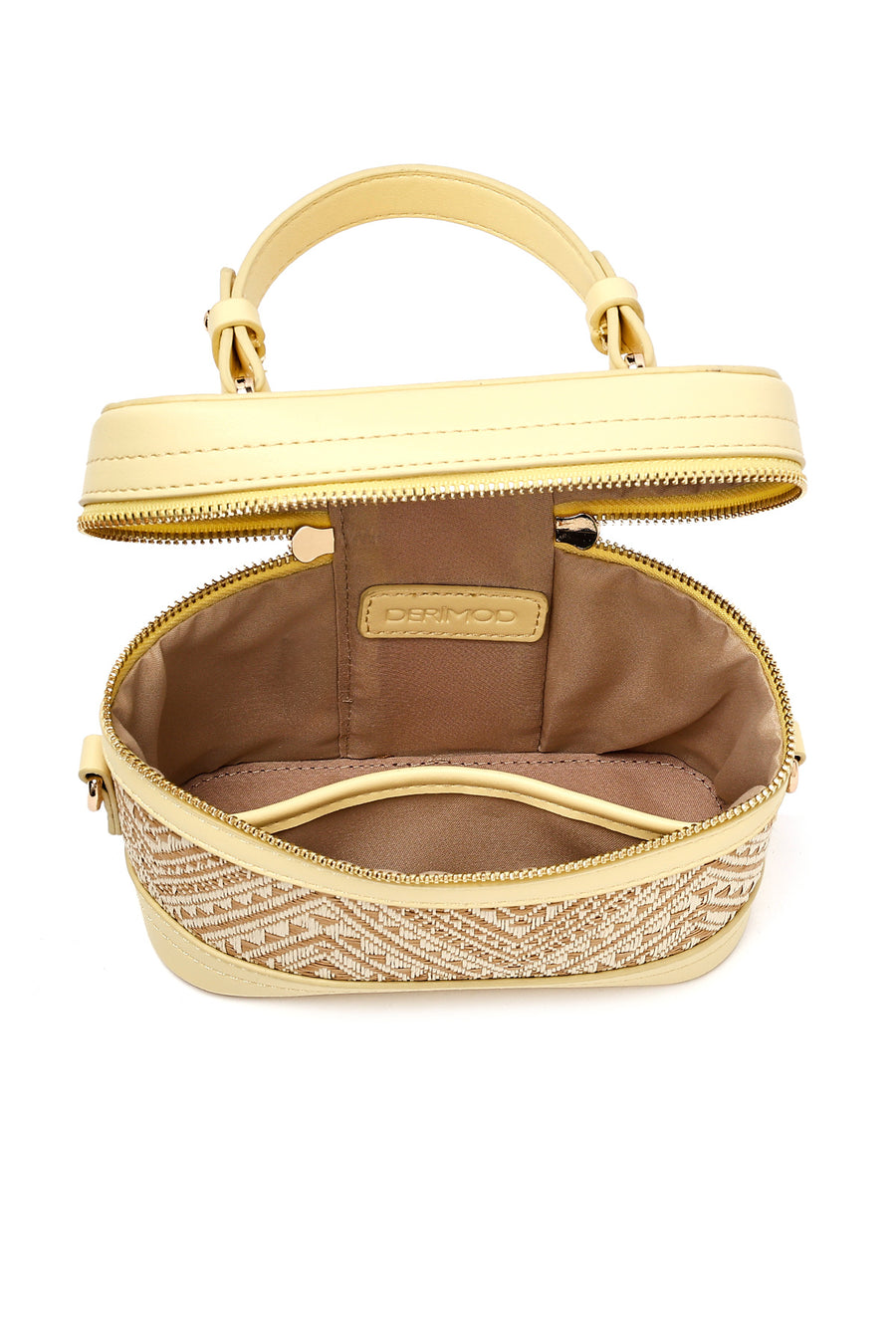 Women's Yellow Long Strap Patterned Mini Box Crossbody Bag