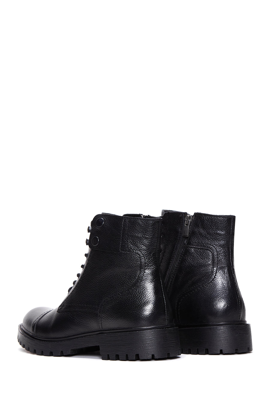 Men's Black Leather Zippered Casual Boots