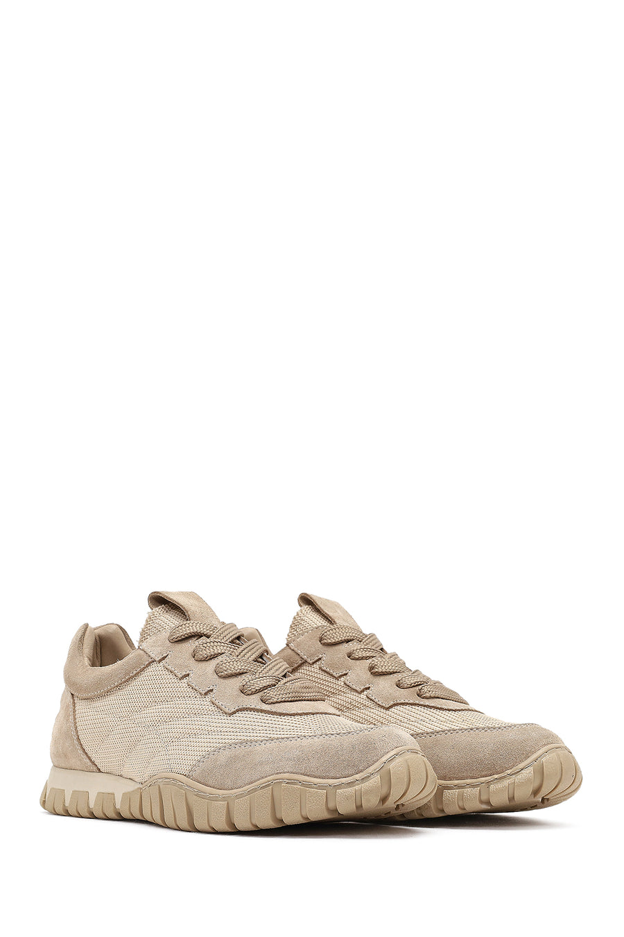 Women's Beige Lace-up Leather Sneaker