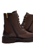 Woman Brown Zippered Leather Postal Boots | Derimod
