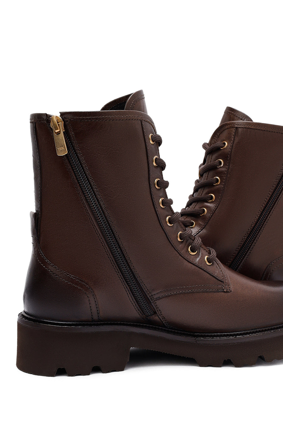 Woman Brown Zippered Leather Postal Boots