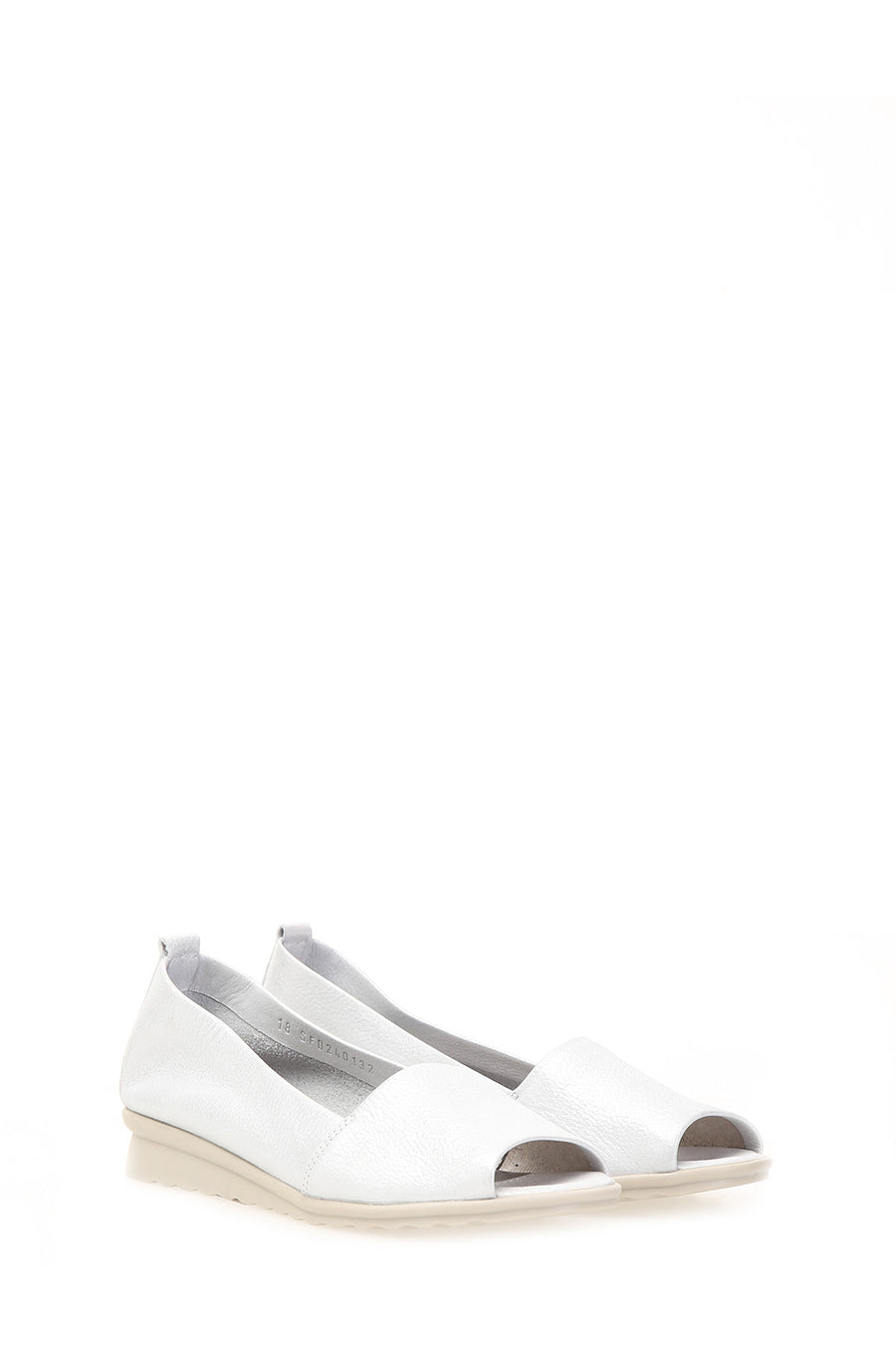 White Open Toe Women's Leather Shoes