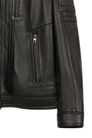 Calvin Male Black Mandarin Collar Leather Jacket | Derimod