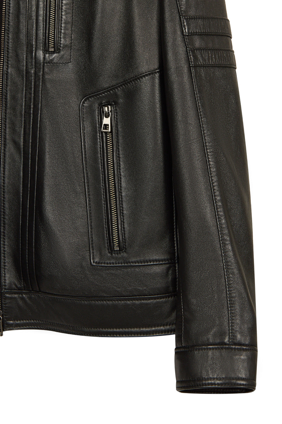 Calvin Male Black Mandarin Collar Leather Jacket