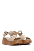 Women's Beige Leather Thick Sole Comfort Sandals | Derimod