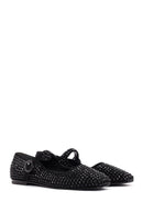 Women's Black Stone Leather Ballerinas | Derimod