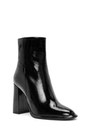 Woman Black Zippered High Thick Heel Patent Leather Leather Boat | Derimod