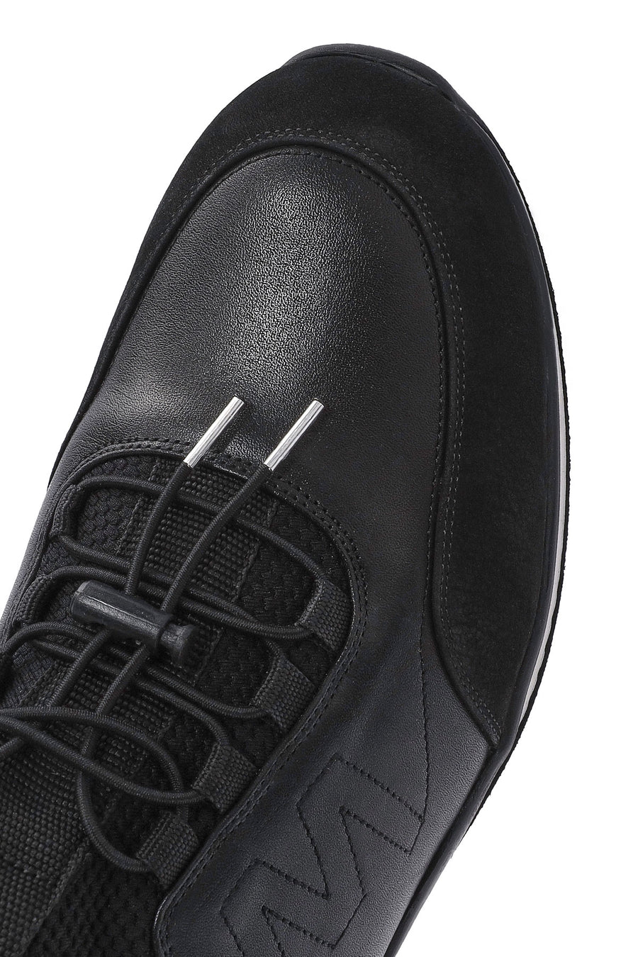 Erkek Siyah Bağcıklı Deri Casual Sneaker