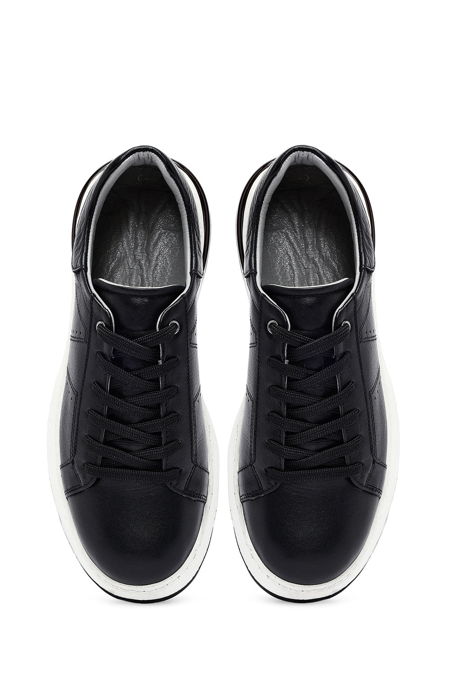 Erkek Siyah Bağcıklı Kalın Tabanlı Deri Sneaker