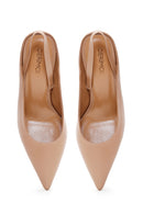 Women's Beige Leather Heeled Slingback Shoes | Derimod