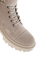 Women's Beige Thick Soled Suede Leather Zippered Boots | Derimod