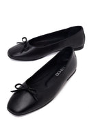 Woman Black Buckled Leather Ballet Flat | Derimod