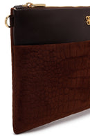 Woman Brown Suede Clutch Bag with Long Chain Strap | Derimod