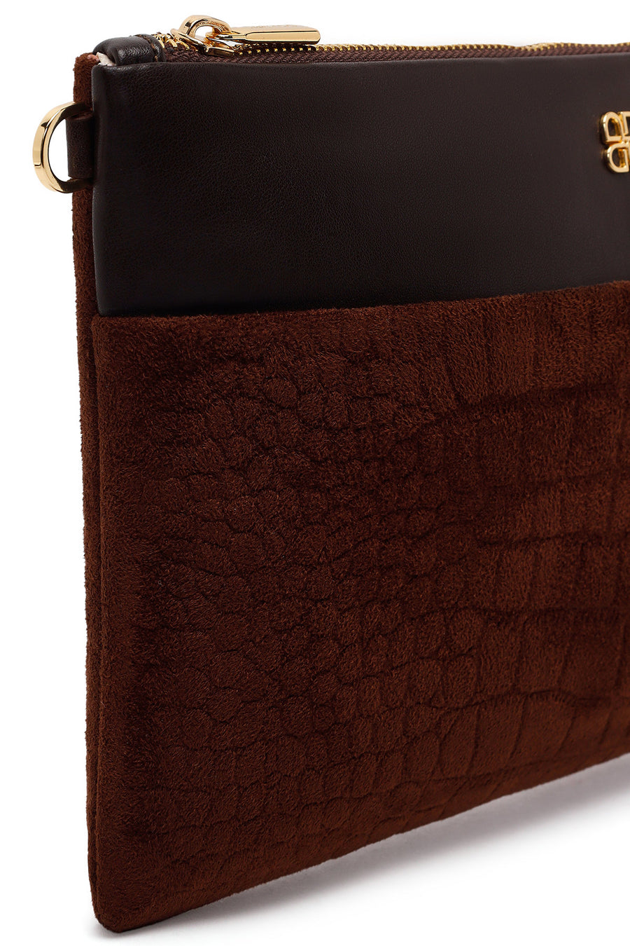 Woman Brown Suede Clutch Bag with Long Chain Strap