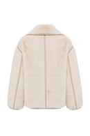 Malmö Women's Beige Round Neck Oversize Teddy Leather Jacket | Derimod
