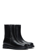 Women's Black Leather Zippered Flat Classic Boots | Derimod