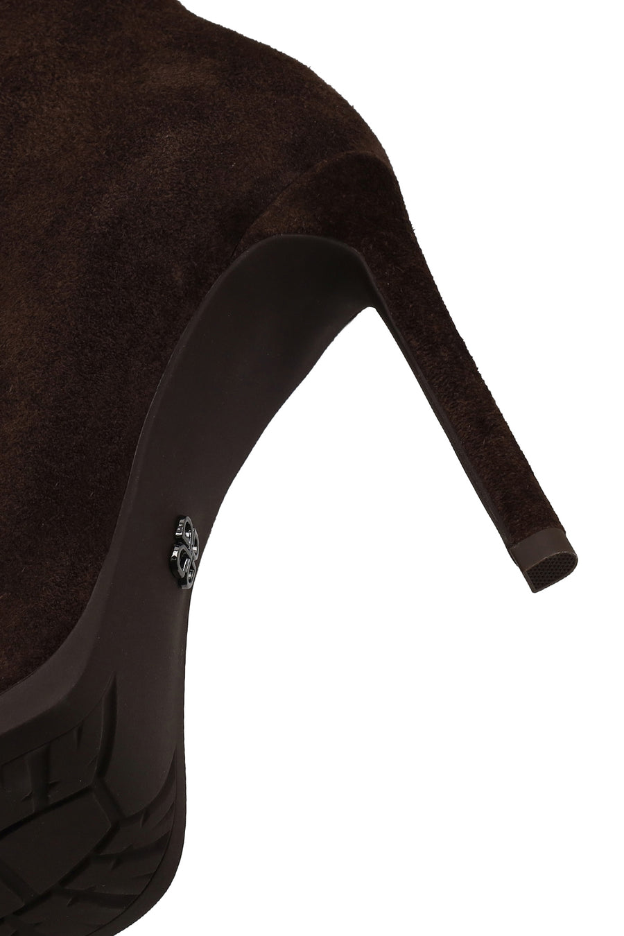 Woman Brown Zip Closure High Thin Heeled Suede Boots