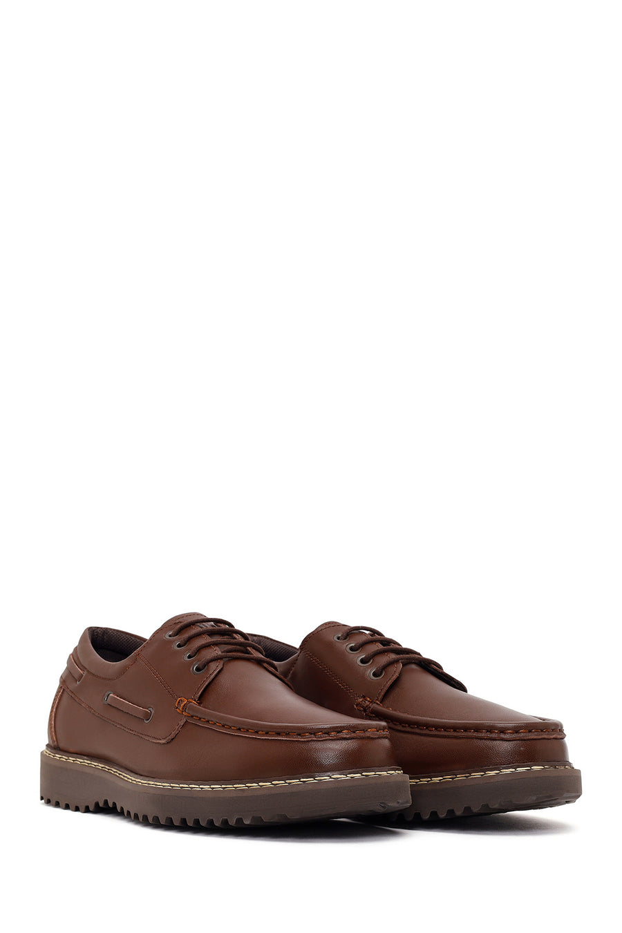 Male Brown Lace-up Thick-Soled Leather Casual Shoes