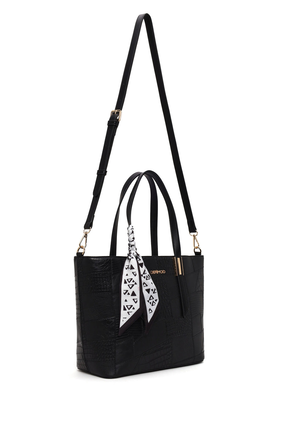 Woman Black Long Strap Printed Shoulder Bag