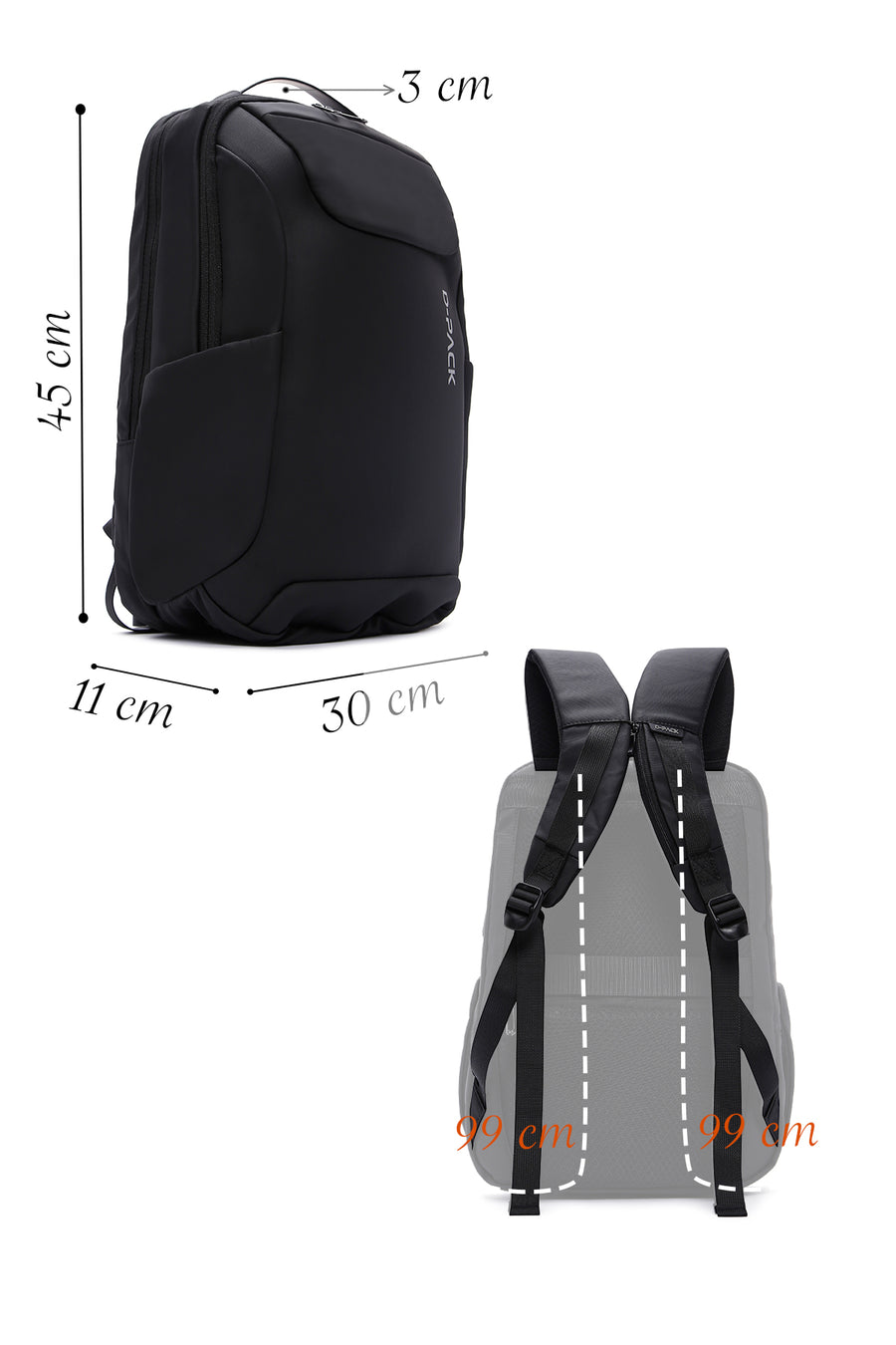D-Pack Unisex Black Technological Fabric Hardcase Backpack