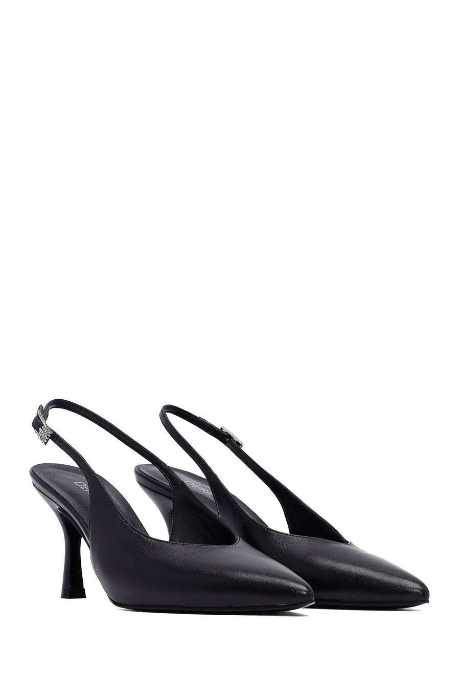Woman Black Slingback Stiletto Heel Leather Shoe