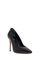 Women's Black Patterned High Thin Heel Leather Stiletto | Derimod